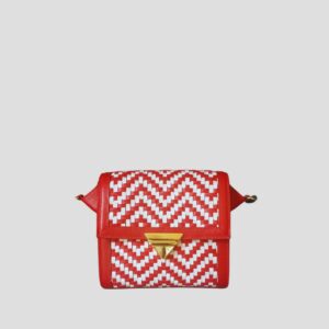 Mimi petit sac porté épaule en cuir tressé rouge & blanc