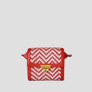 Mimi petit sac porté épaule en cuir tressé rouge & blanc