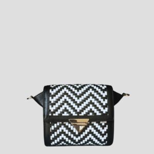 Mimi petit sac en cuir porté épaule en cuir tressé noir & blanc