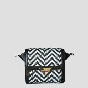 Mimi petit sac en cuir porté épaule noir et blanc