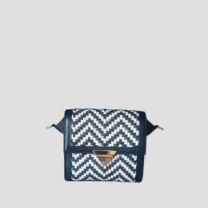 Mimi petit sac en cuir porté épaule tressé bleu & blanc