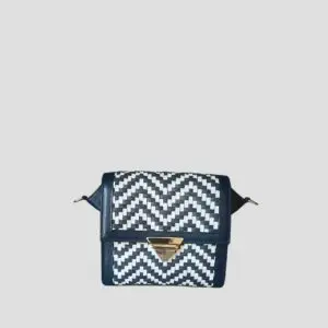 Mimi petit sac en cuir porté épaule tressé bleu & blanc