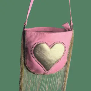 Pochette OFY Jaipur — Cœur Doré Cuir Rose Poudré