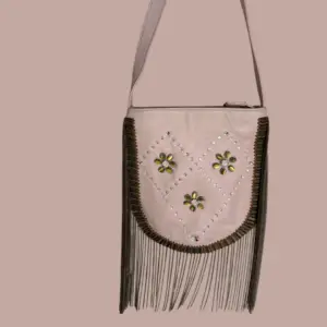 Pochette OFY Pondichéry — Fleurs Cristal Vert sur Cuir Rose
