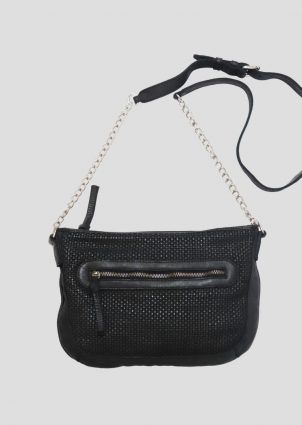 Pochette Mae en cuir tressé noir